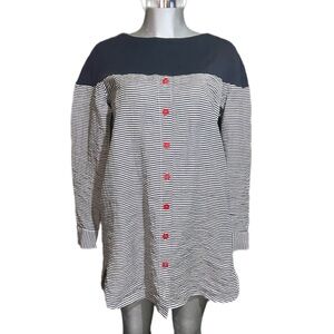 Chiara Cocol Linen/Cotton Striped Long Sleeve Tunic Top Twee Sz Large Italy Made
